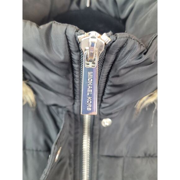 Michael Kors Jacket Women's Black Down Parka Coat Belted Faux Fur Hooded Sz XXS - Picture 7 of 16
